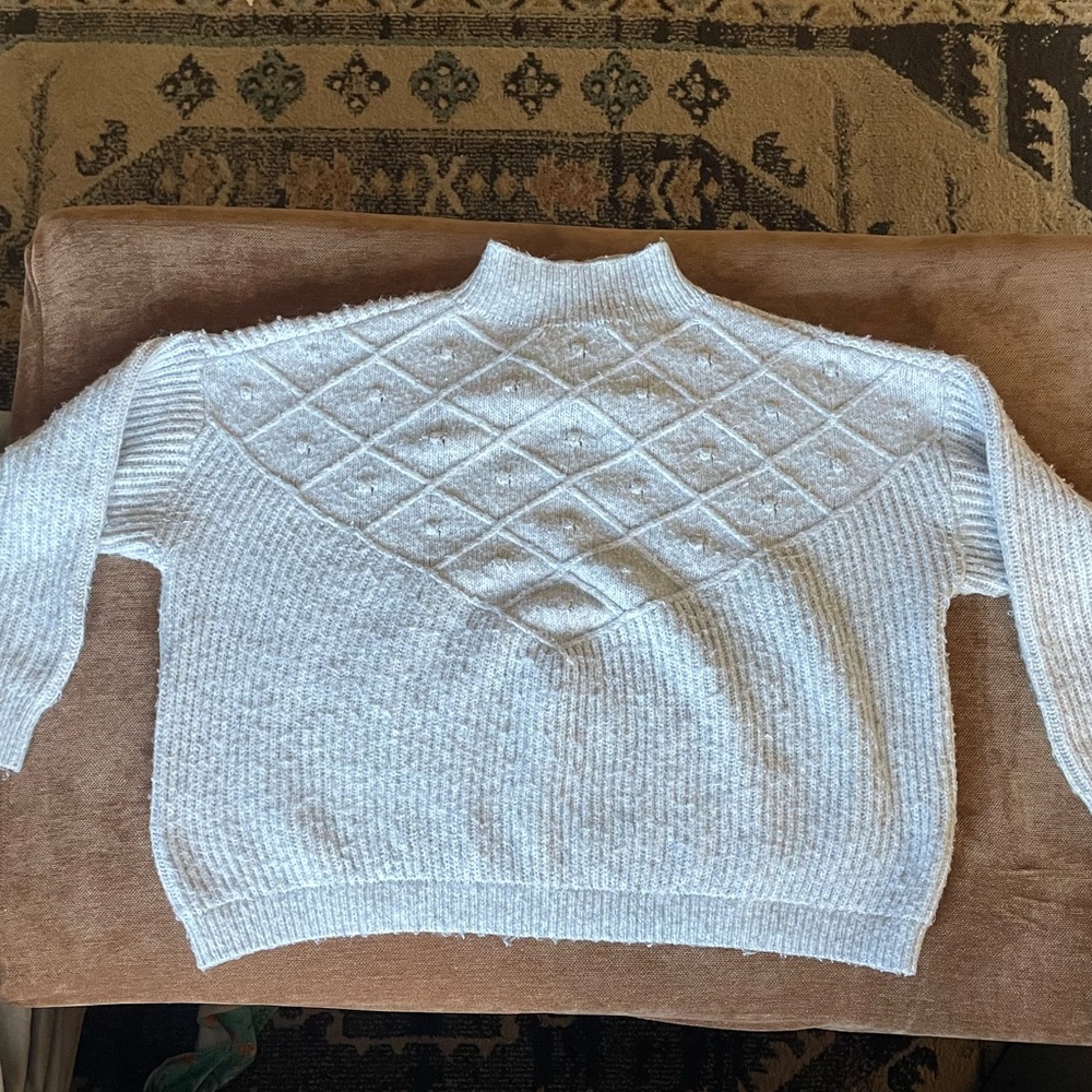 Calvin Klein Oatmeal Mock Neck Sweater | Textured Knit | Size L